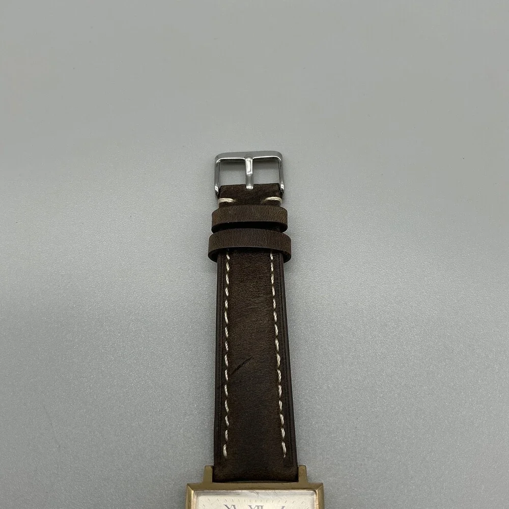 Vintage Cornavin Mens Watch 29mm Square Brown Leather Manual Wind Date